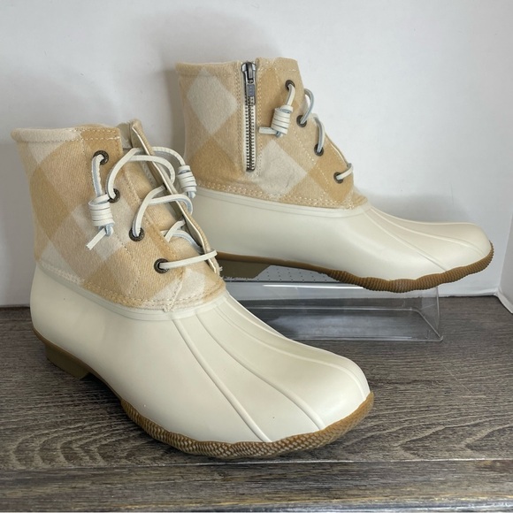 Sperry NEW top-sider Duck Beige Plaid Ankle Boots. Size 11. Women’s - Picture 1 of 9